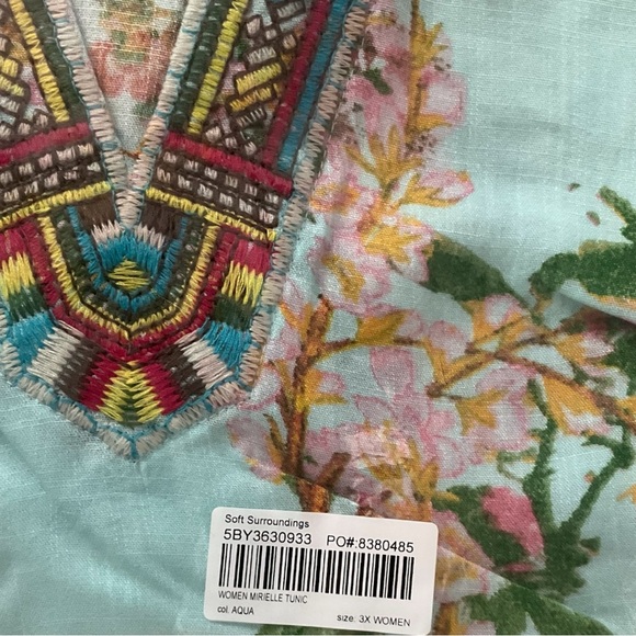 New Soft Surroundings Size 3X Mirielle Floral Embroidered Tunic Beachy Boho - Picture 8 of 9